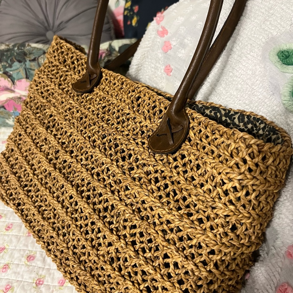 Fabulous Vintage Raffia Straw Woven Large Tote Bag